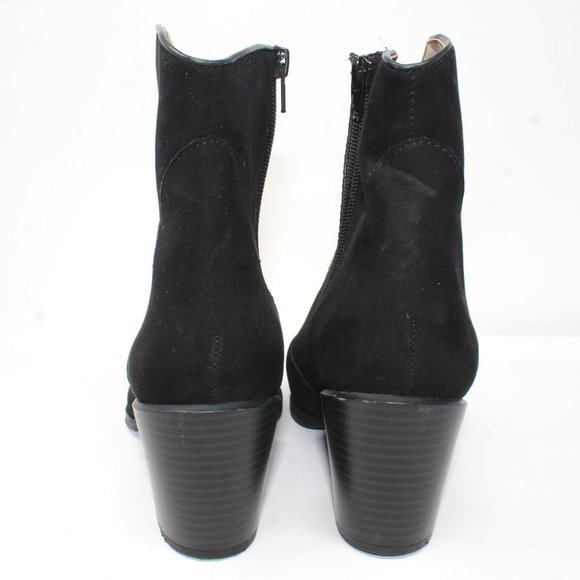Ann Marino Women's Sz 10 Black Faux Suede Fabric Zip Western Style Ankle Boots - Picture 7 of 13
